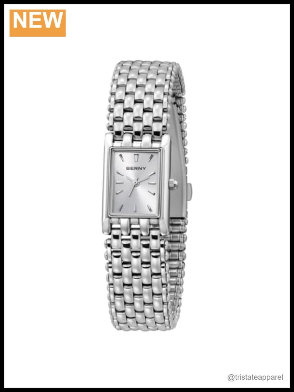 Vintage Silver Watch Dainty Rectangle Quartz StainlessSteel